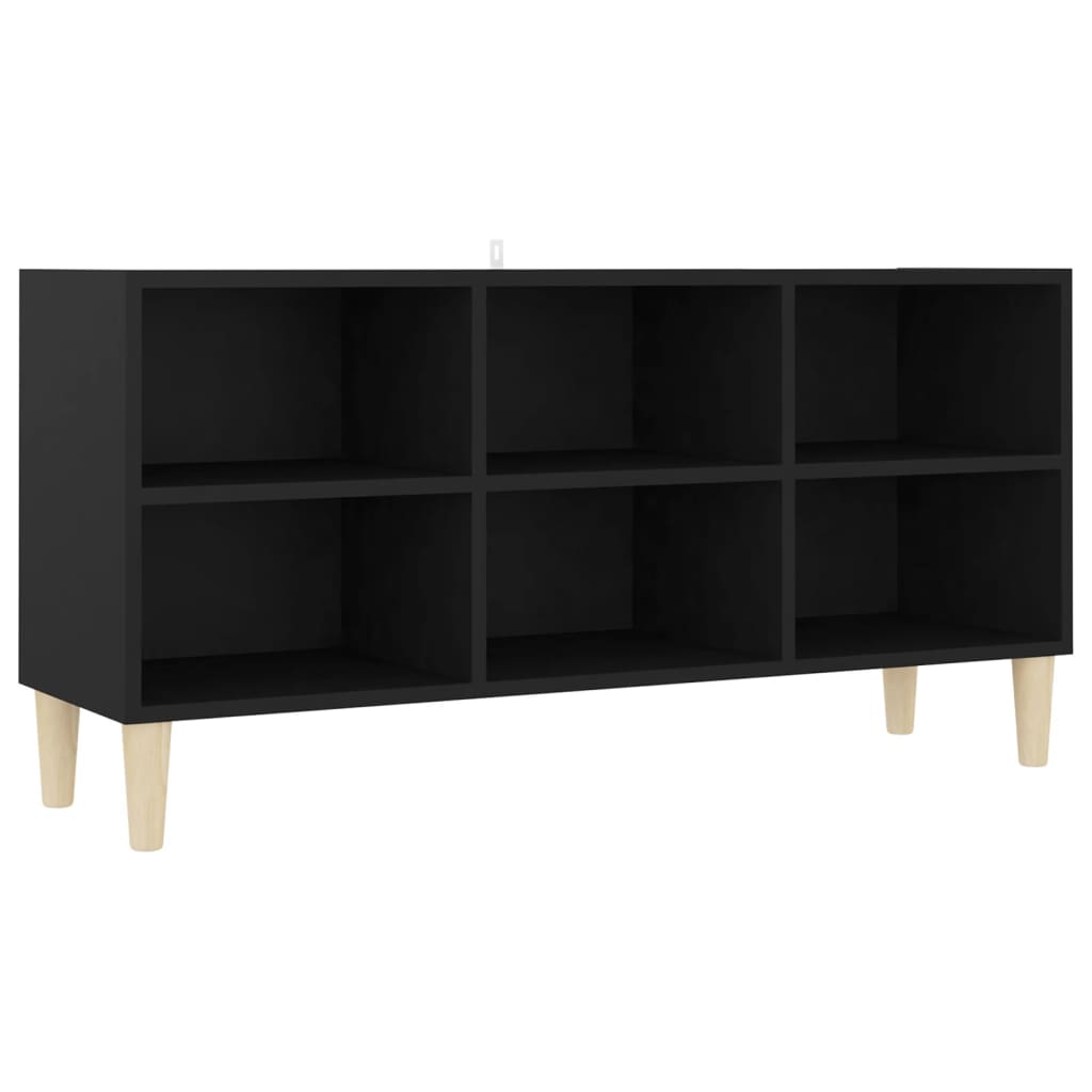 vidaXL Mueble de TV con patas madera maciza negro 103,5x30x50 cm