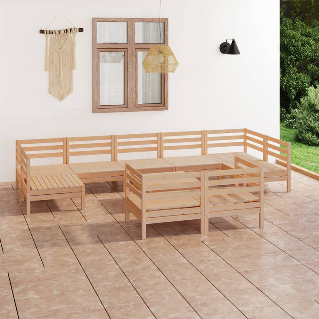 vidaXL Juego muebles de jardín 10 piezas madera maciza pino