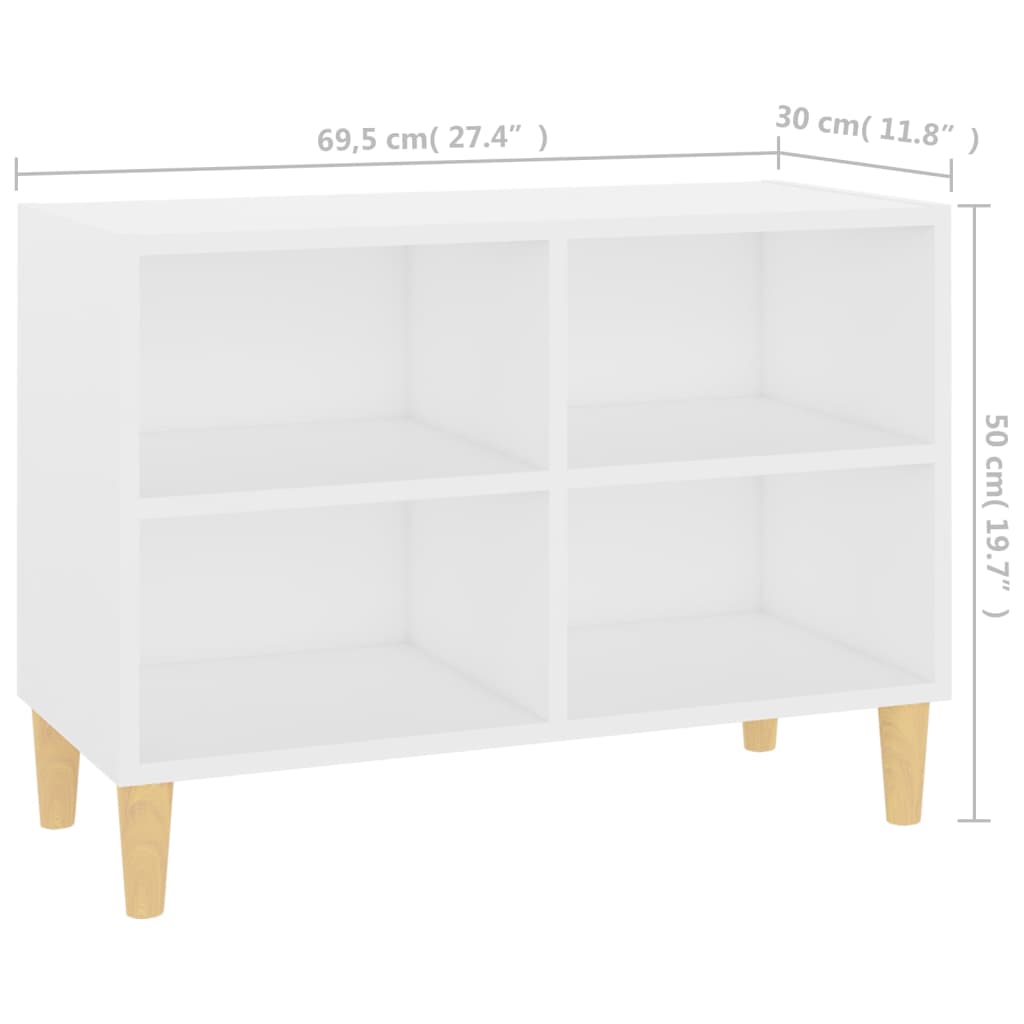 vidaXL Mueble de TV con patas de madera maciza blanco 69,5x30x50 cm