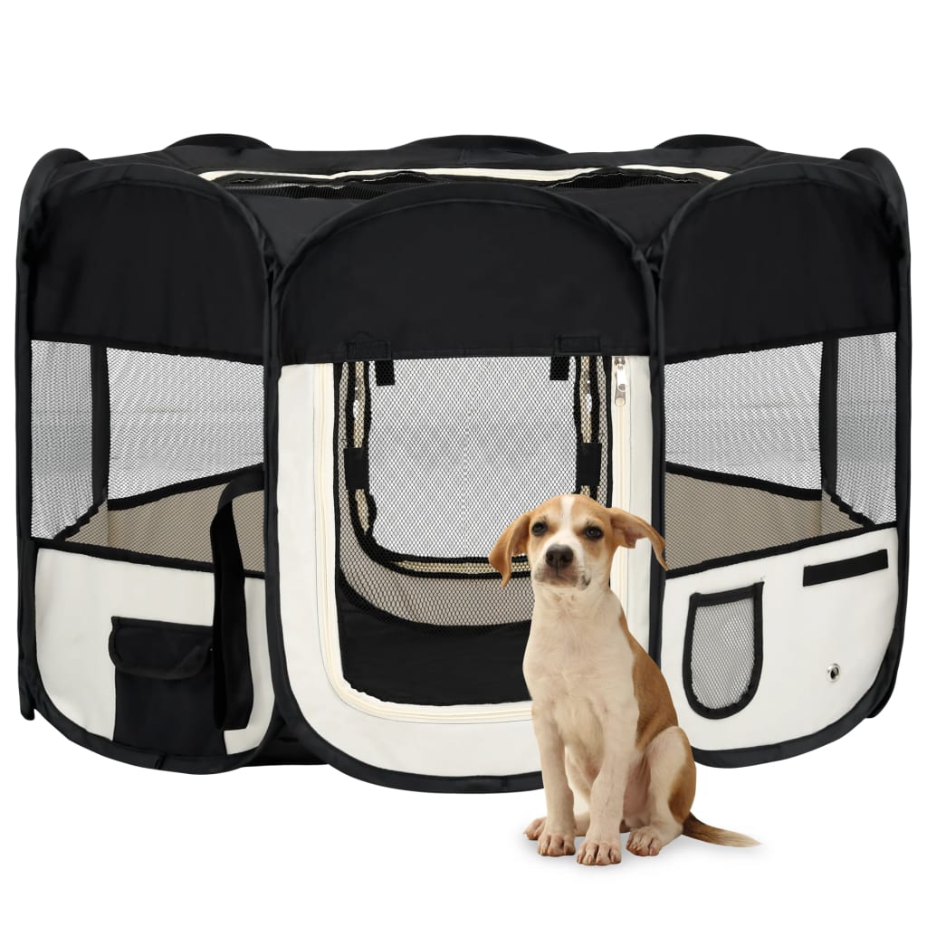 vidaXL Parque de perros plegable y bolsa transporte negro 110x110x58cm