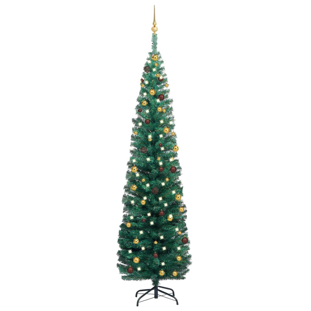 vidaXL Árbol de Navidad preiluminado con luces y bolas verde 240 cm