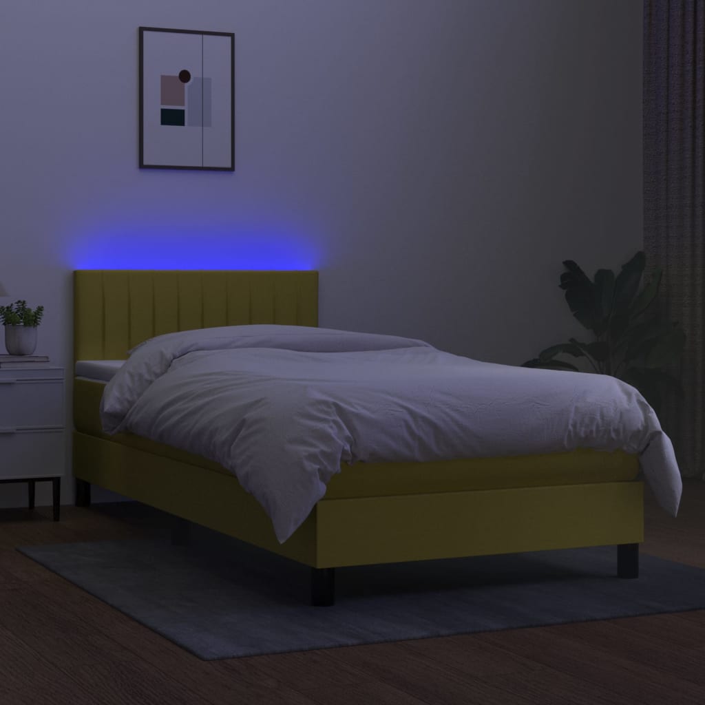 vidaXL Cama box spring colchón y luces LED tela verde 80x200 cm