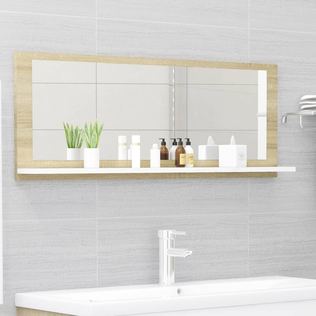 vidaXL Espejo de baño madera contrachapada blanco roble 100x10,5x37 cm