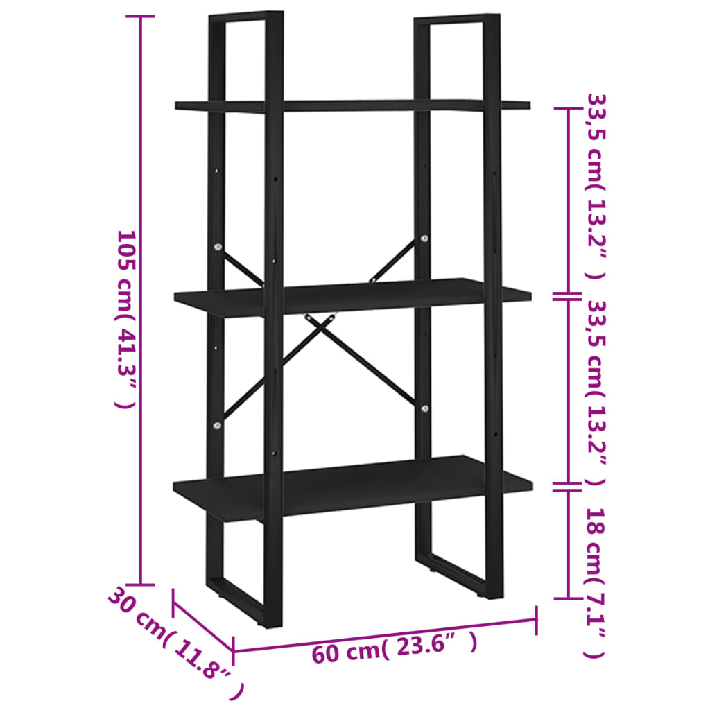 vidaXL Estante de almacenaje madera contrachapada negro 60x30x105 cm