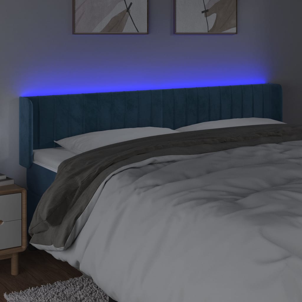 vidaXL Cabecero con LED de terciopelo azul oscuro 183x16x78/88 cm