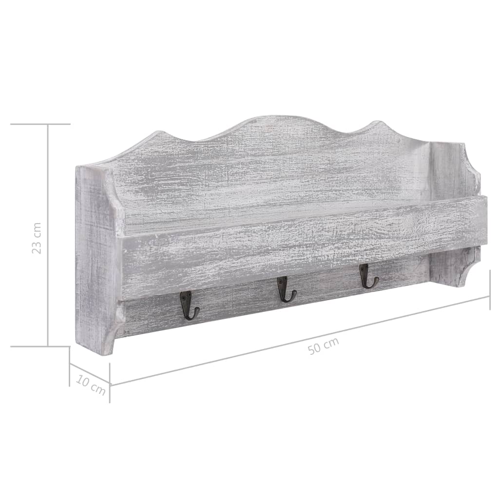 vidaXL Perchero de pared de madera gris 50x10x23 cm