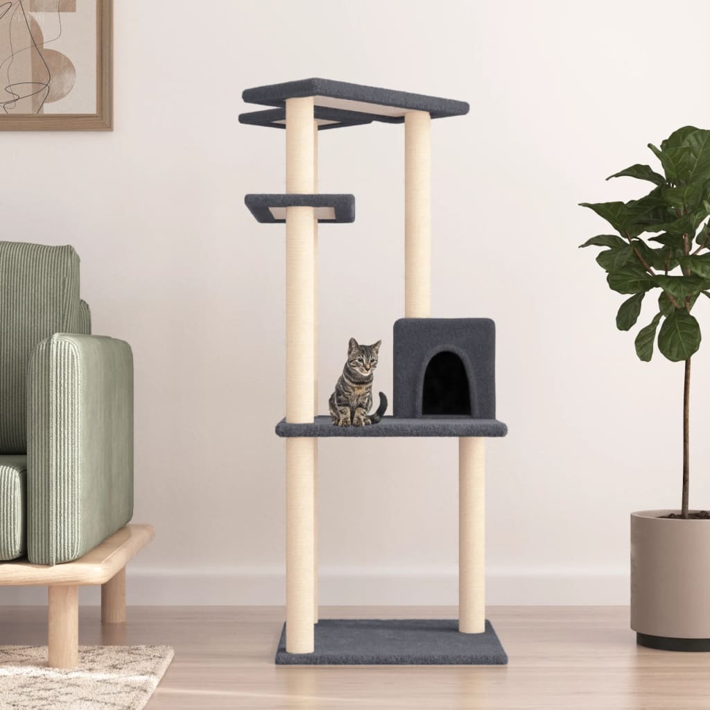 vidaXL Rascador para gatos con postes de sisal gris oscuro 123 cm