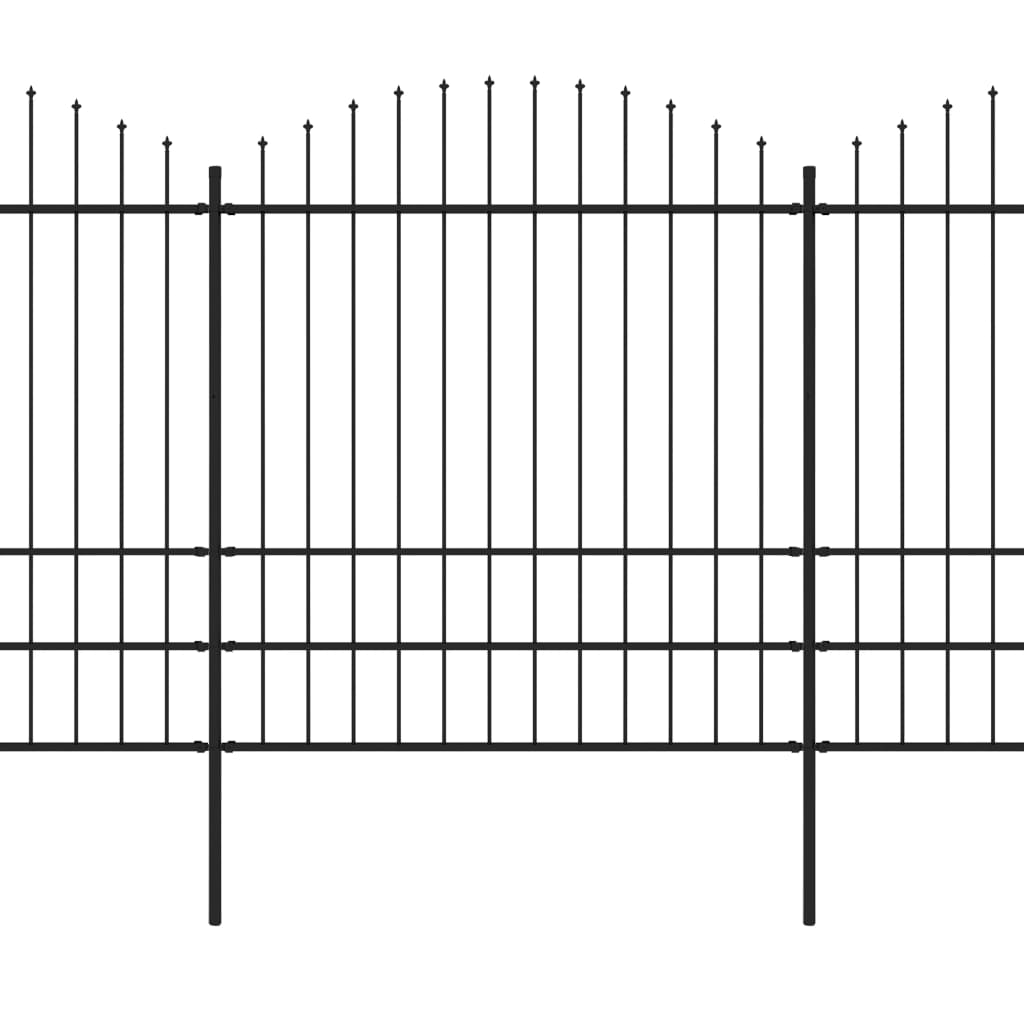 vidaXL Valla de jardín con puntas de lanza acero negro (1,75-2)x5,1 m