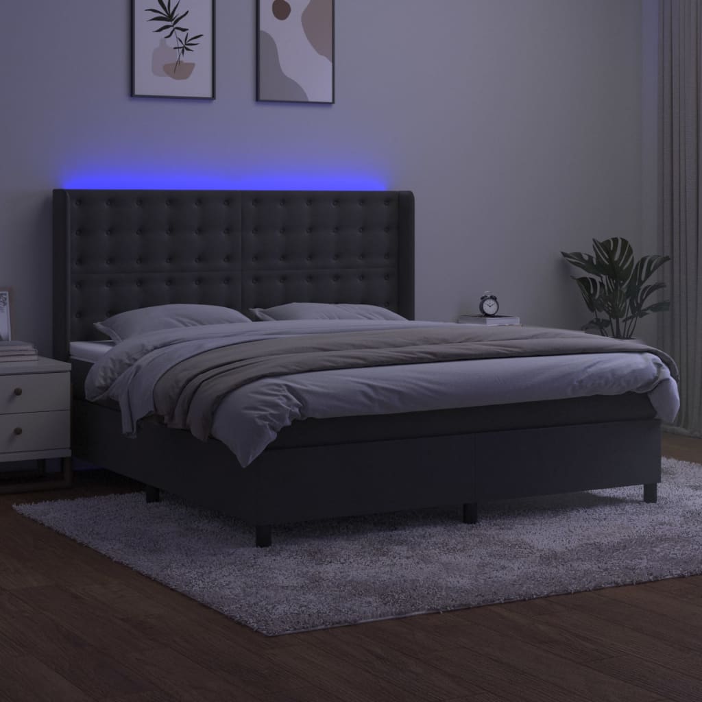 vidaXL Cama box spring colchón y LED terciopelo gris oscuro 160x200 cm