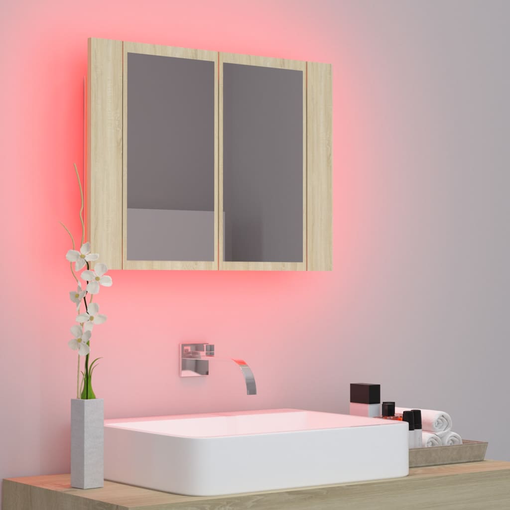 vidaXL Armario espejo de baño LED acrílico roble Sonoma 60x12x45 cm