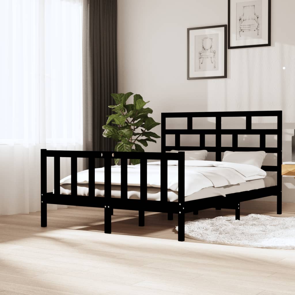 vidaXL Estructura de cama de madera maciza de pino negro 140x200 cm