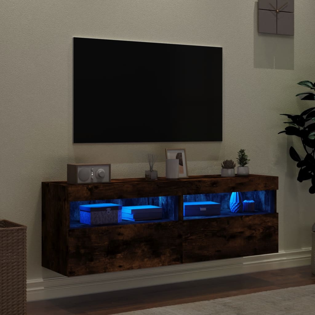 vidaXL Muebles TV de pared luces LED 2 uds roble ahumado 60x30x40 cm