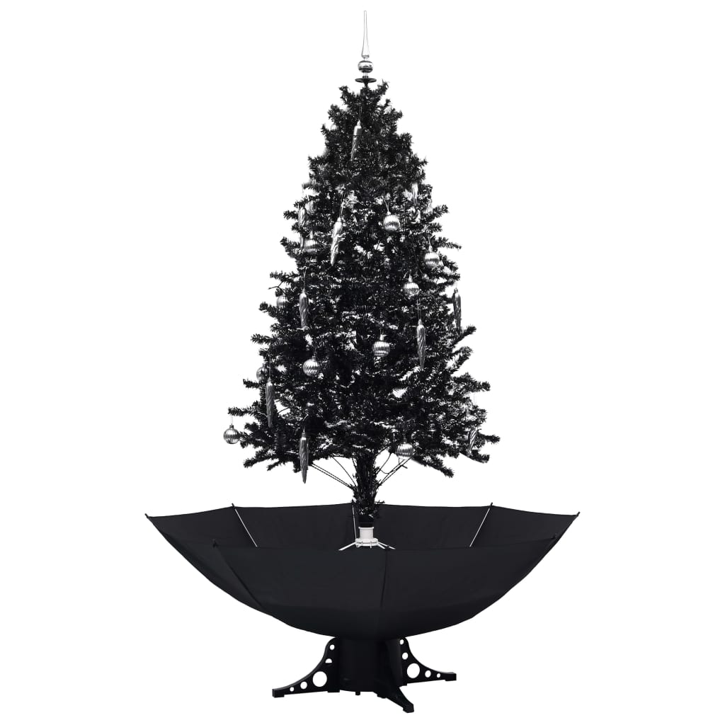vidaXL Árbol de Navidad con nieve y base de paraguas PVC negro 190 cm