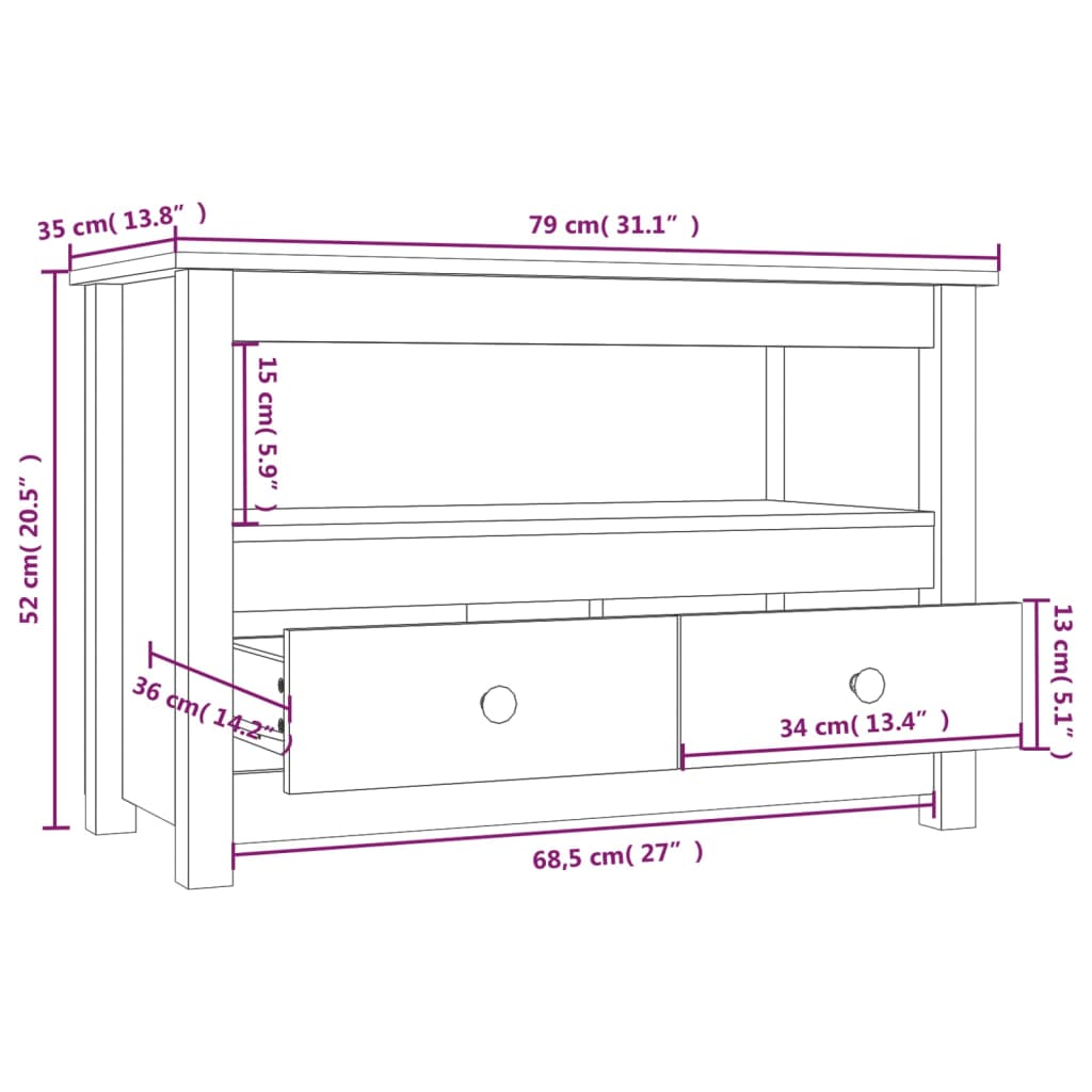 vidaXL Mueble para TV de madera maciza de pino blanco 79x35x52 cm