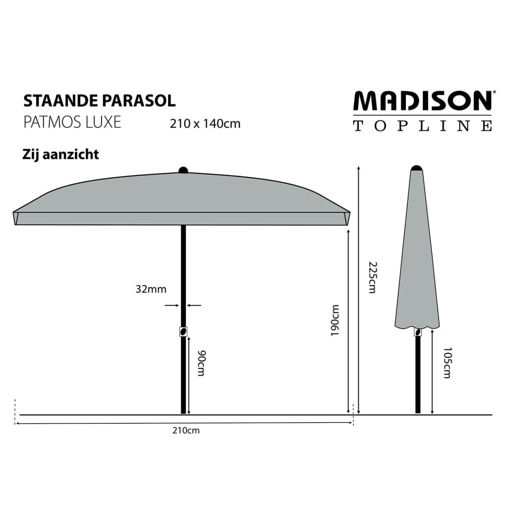Madison Sombrilla Patmos Luxe rectangular 210x140 cm gris