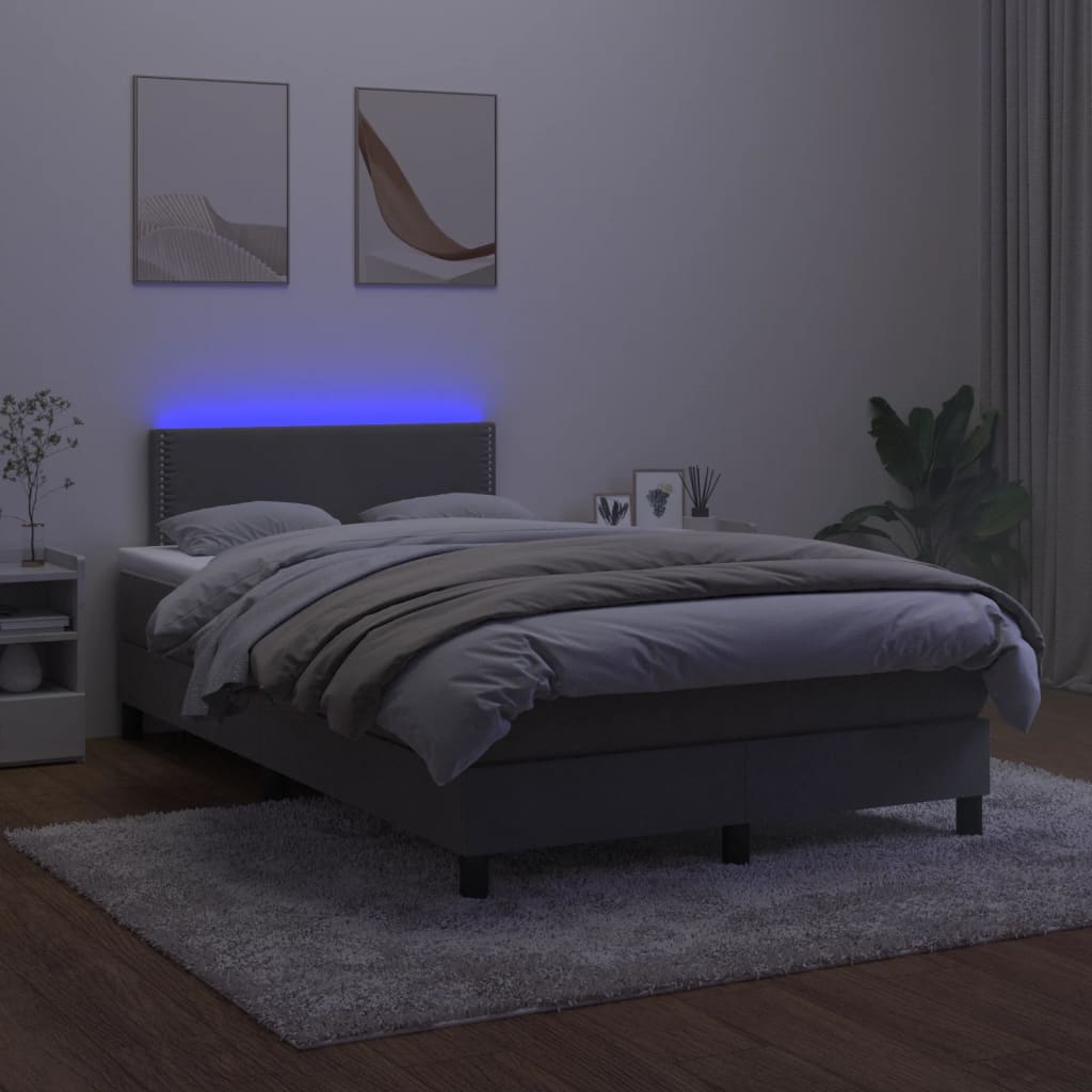 vidaXL Cama box spring colchón y LED terciopelo gris oscuro 120x190 cm