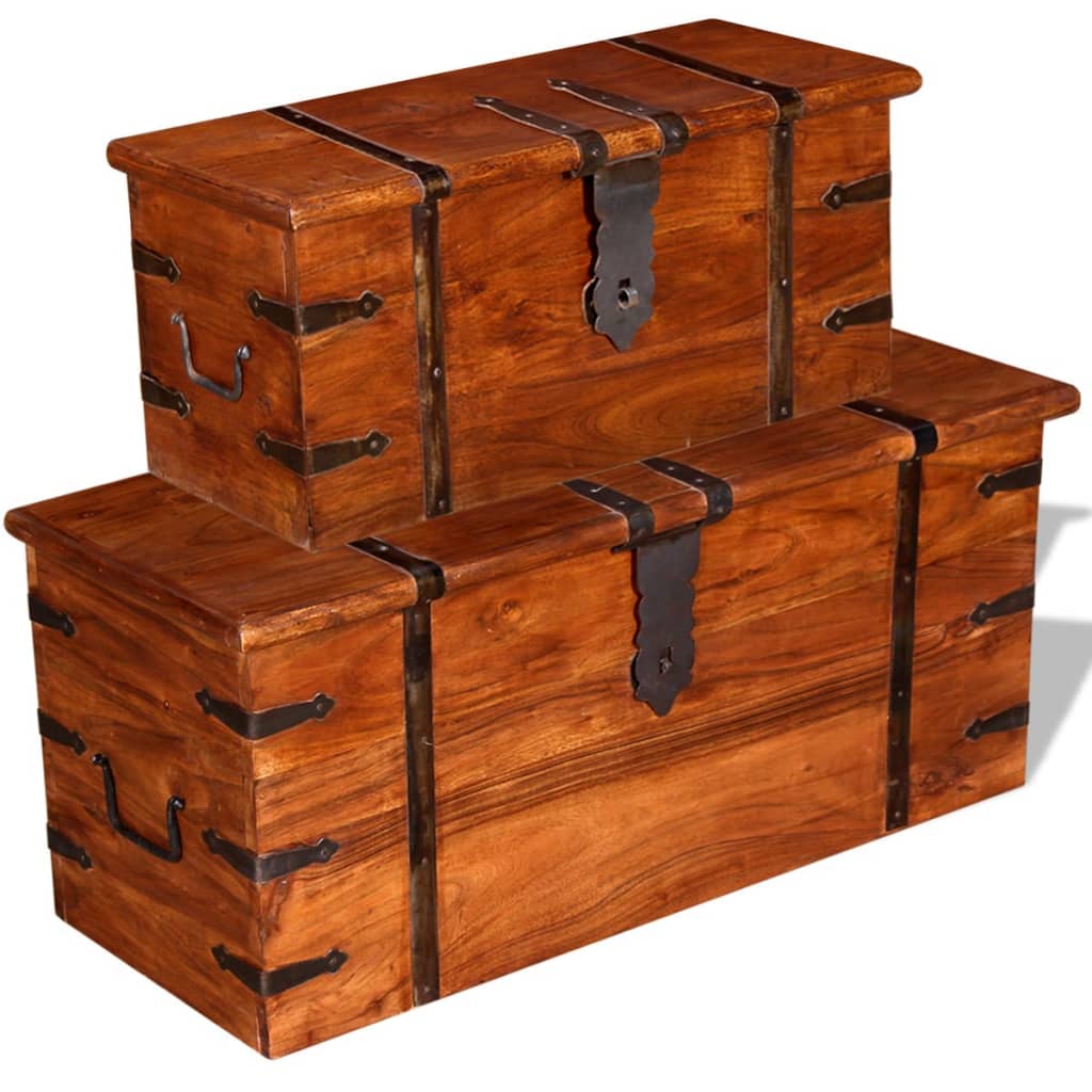vidaXL Set de baúles de almacenamiento de madera maciza 2 piezas