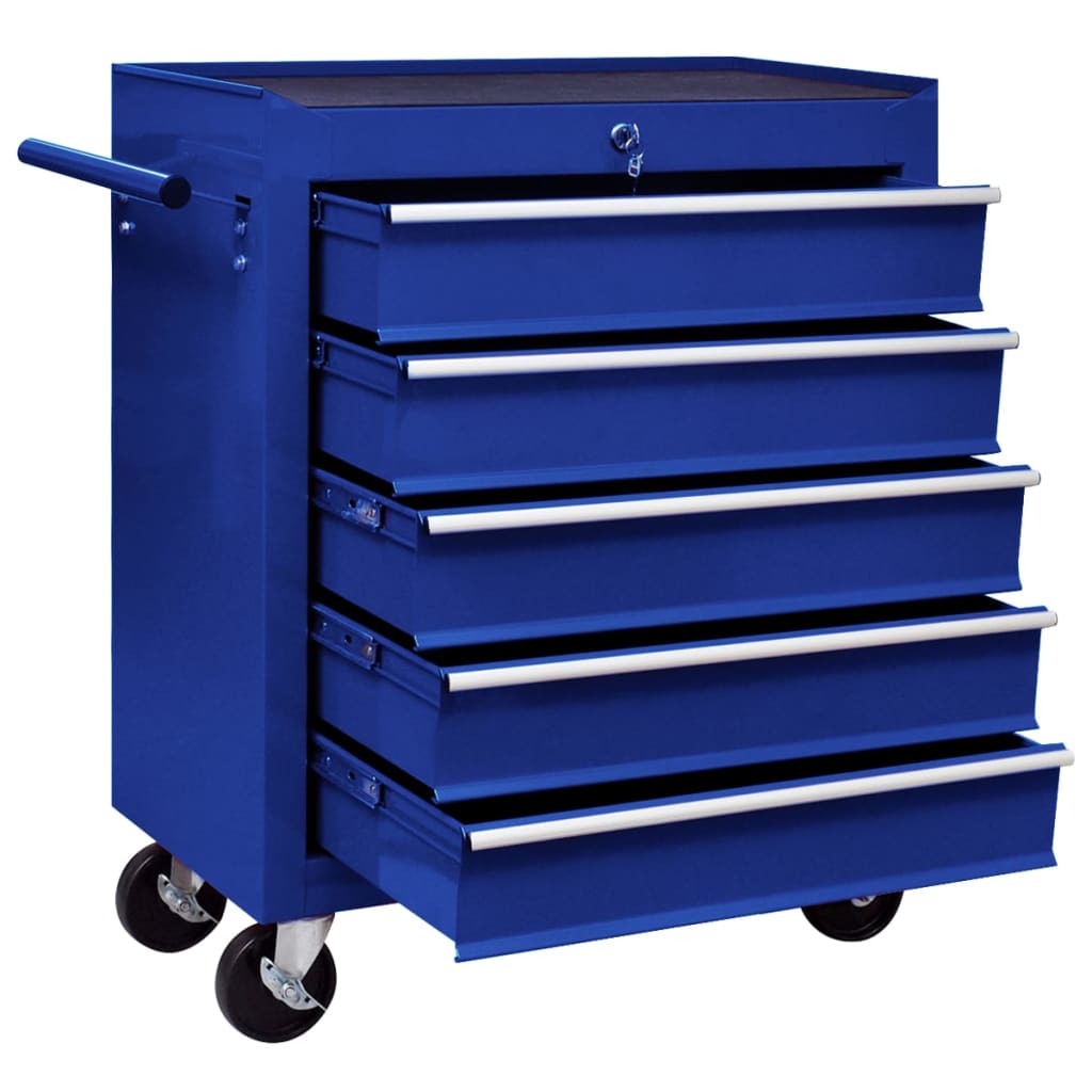 vidaXL Carrito caja de herramientas 5 cajones azul