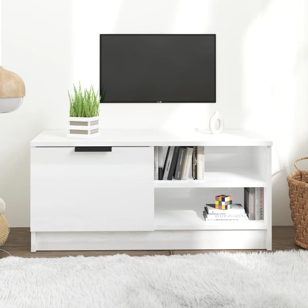 vidaXL Mueble de TV madera contrachapada blanco brillante 80x35x36,5cm