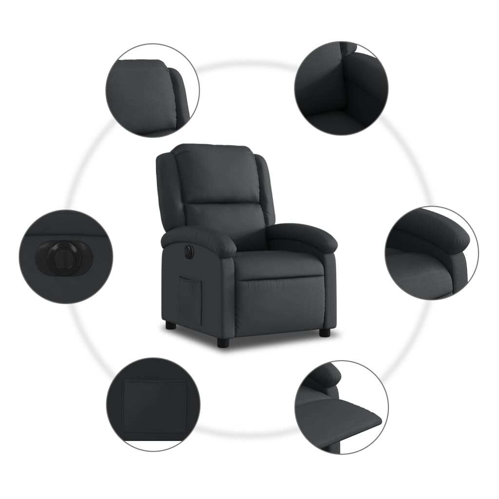 vidaXL Sillón reclinable eléctrico de cuero auténtico negro
