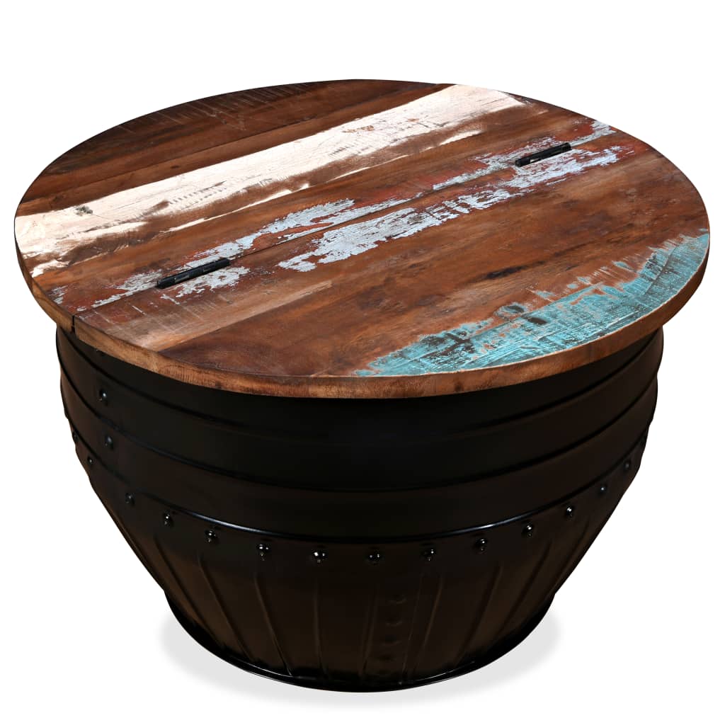 vidaXL Mesa de centro de madera maciza reciclada negra forma de barril