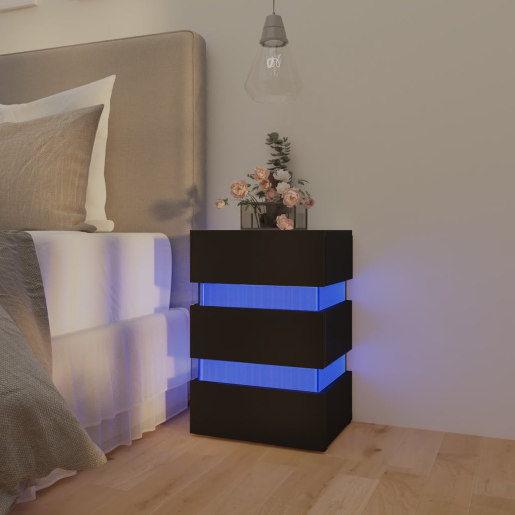 vidaXL Mesita de noche luz LED madera de ingeniería negra 45x35x67 cm