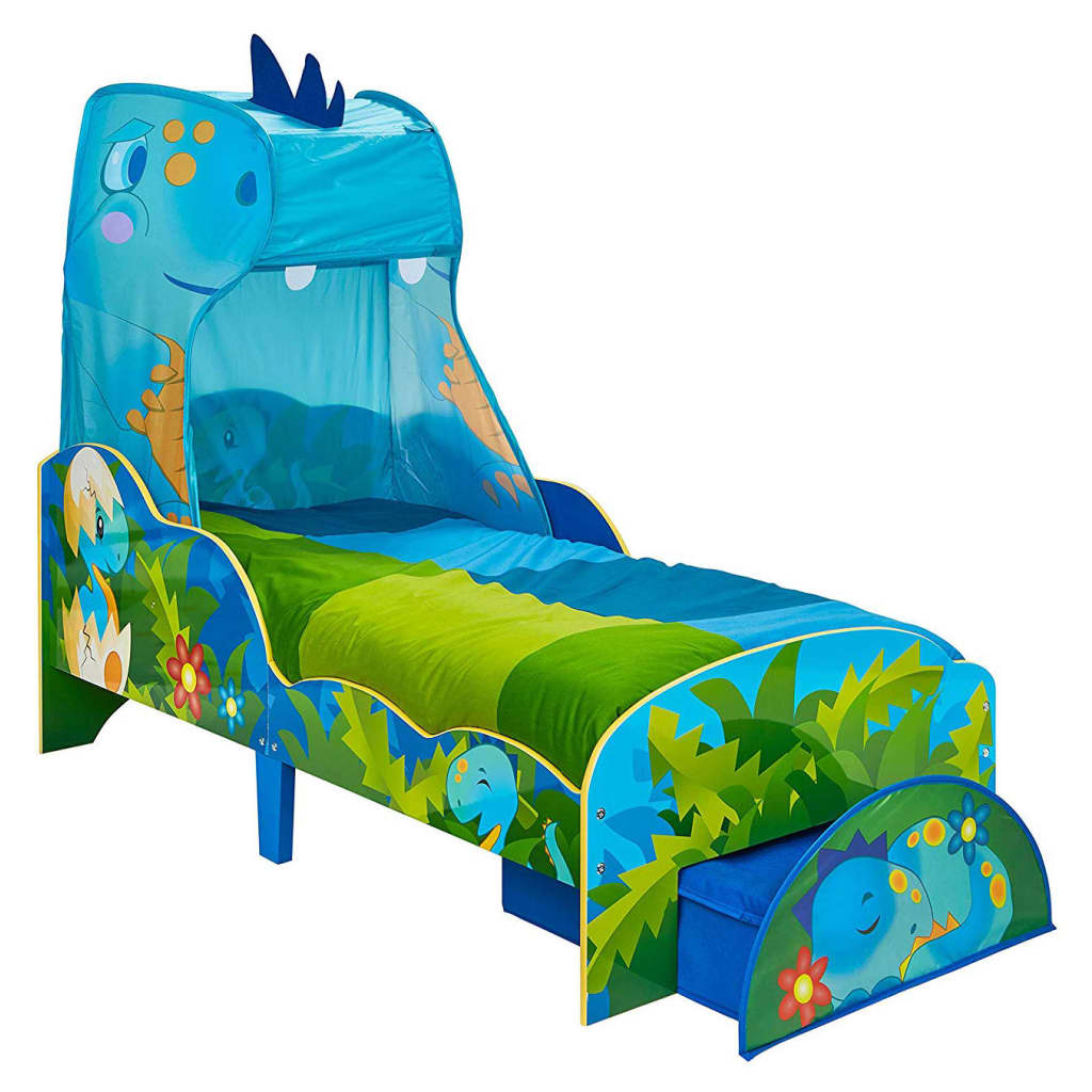 Worlds Apart Cama de niño cajón dinosaurios azul verde 142x77x138 cm
