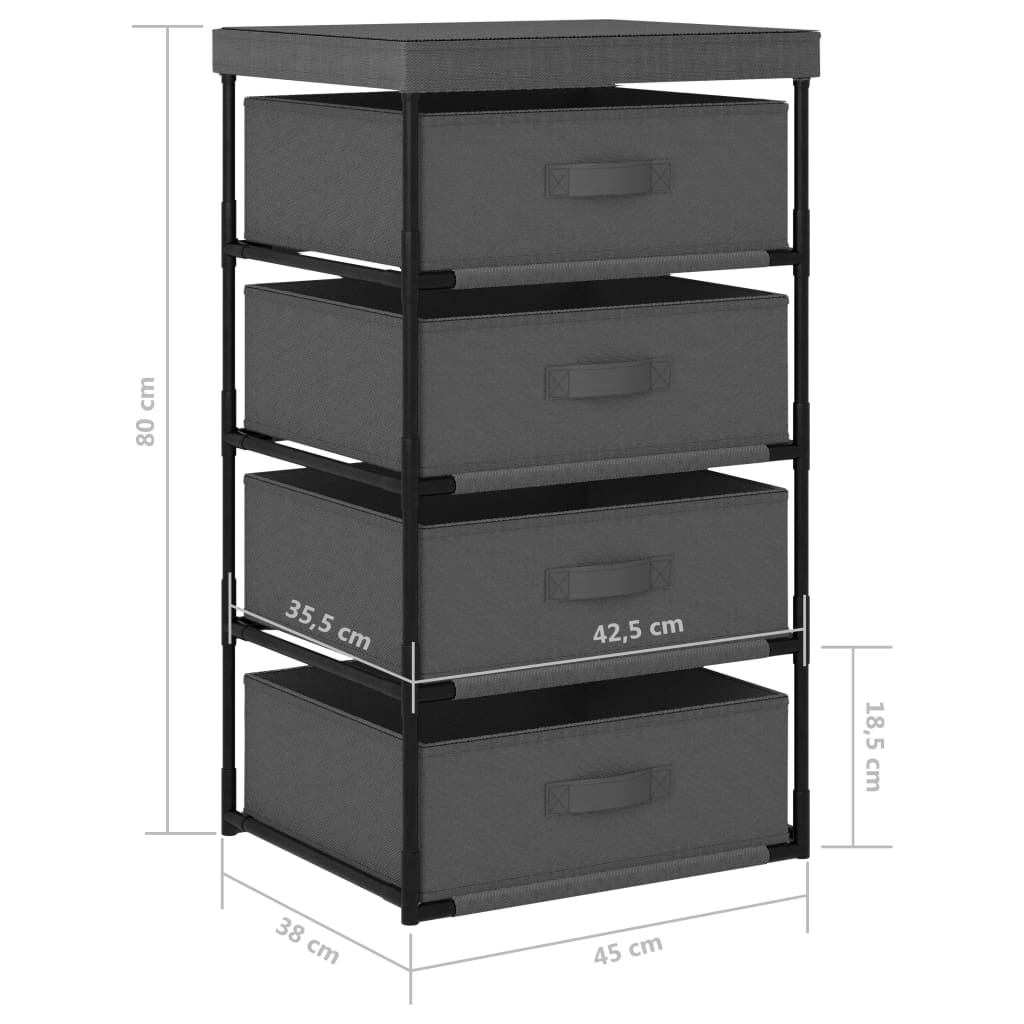 vidaXL Estante de almacenamiento 4 cestas de tela acero gris