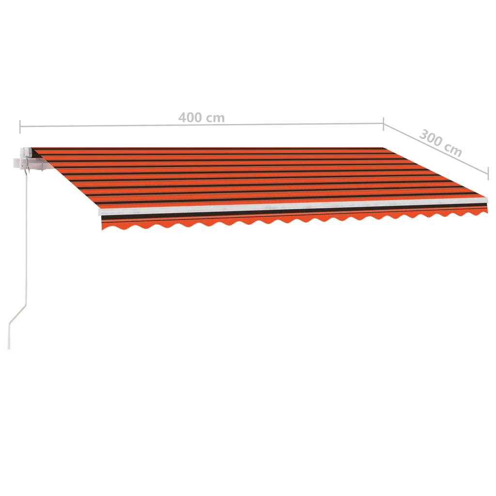 vidaXL Toldo manual retráctil con LED naranja y marrón 400x300 cm