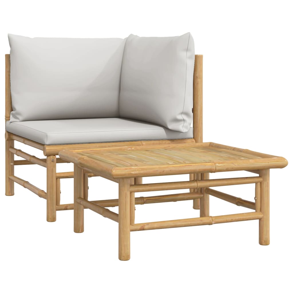 vidaXL Set de muebles de jardín 2 piezas bambú y cojines gris claro