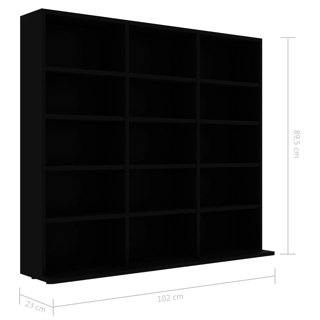 vidaXL Estantería para CD madera contrachapada negro 102x23x89,5 cm