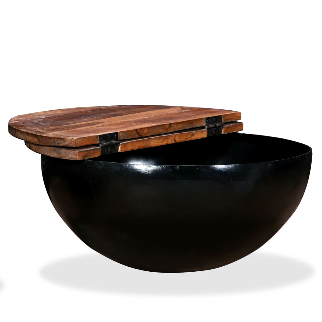 vidaXL Mesa de centro de madera maciza reciclada negra en forma de bol