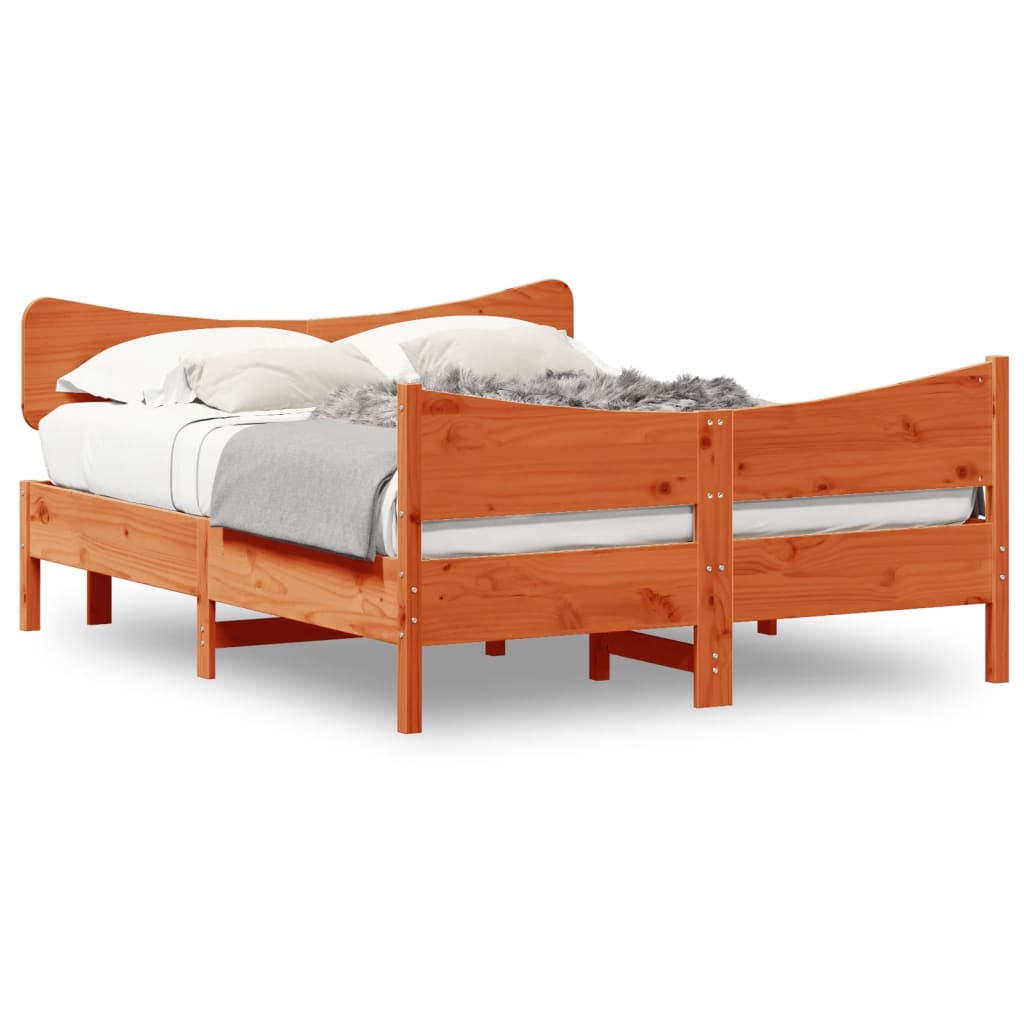 vidaXL Estructura cama con cabecero madera pino marrón cera 135x190 cm