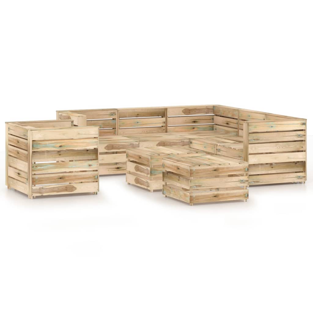 vidaXL Set de muebles de jardín 8 pzas madera de pino impregnada verde