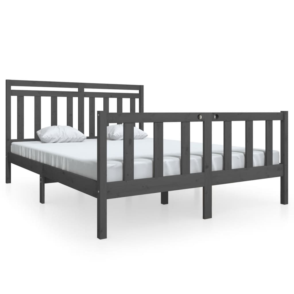 vidaXL Estructura de cama de madera maciza gris 160x200 cm