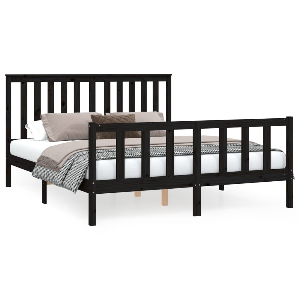 vidaXL Estructura de cama con cabecero madera de pino negro 150x200cm