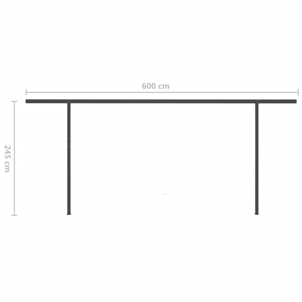 vidaXL Toldo retráctil manual con postes gris antracita 6x3,5 m