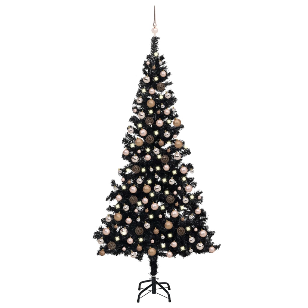 vidaXL Árbol de Navidad preiluminado con luces y bolas negro 240 cm