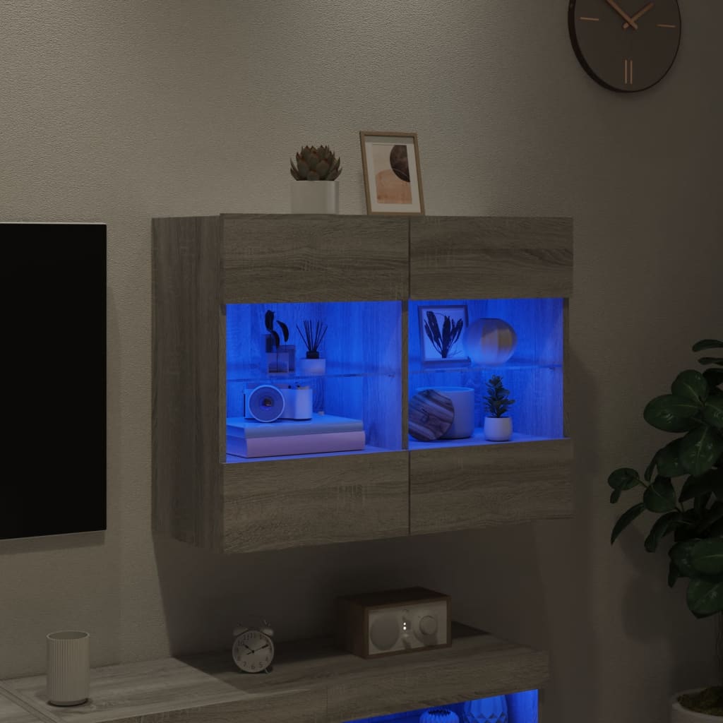 vidaXL Mueble de TV de pared con luces LED gris Sonoma 78,5x30x60,5 cm