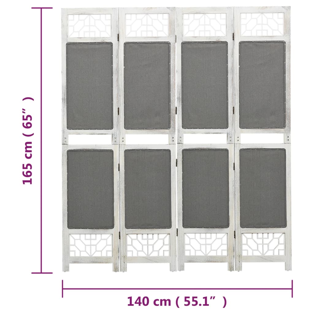 vidaXL Biombo divisor de 4 paneles de tela gris 140x165 cm