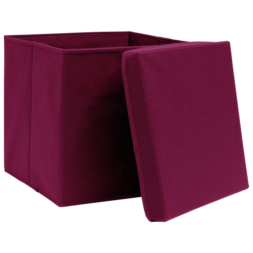 vidaXL Caja de almacenaje con tapas 4 uds tela rojo oscuro 32x32x32 cm