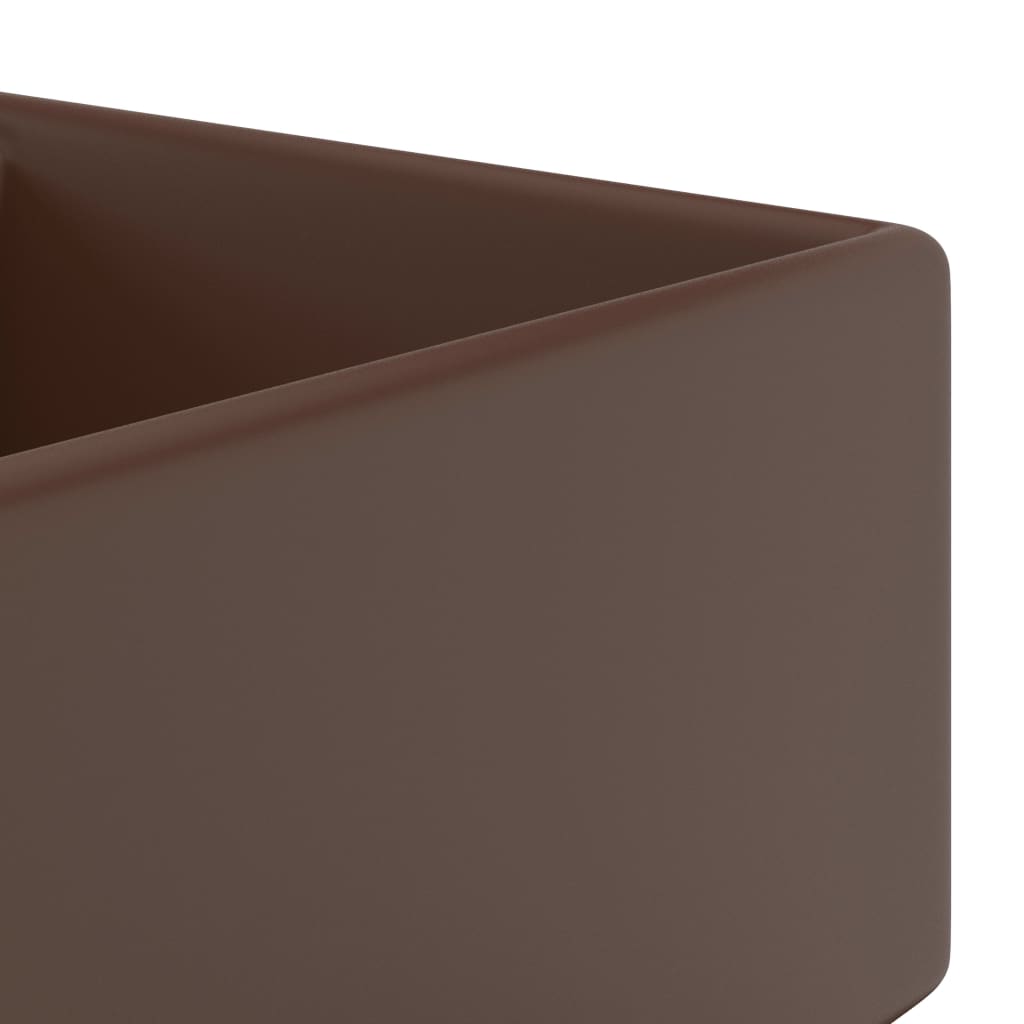 vidaXL Lavabo cuadrado rebosadero cerámica marrón oscuro mate 41x41 cm