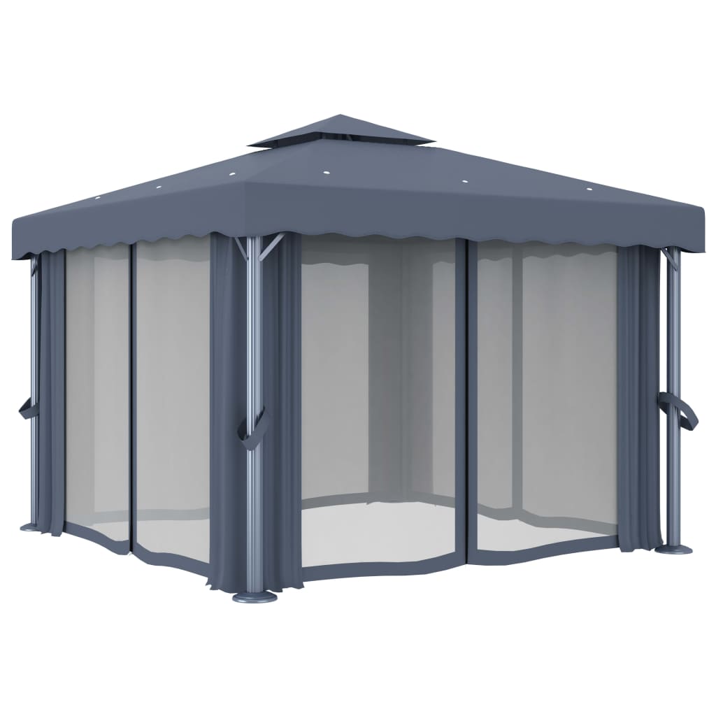 vidaXL Cenador con cortina gris antracita aluminio 3x3 m