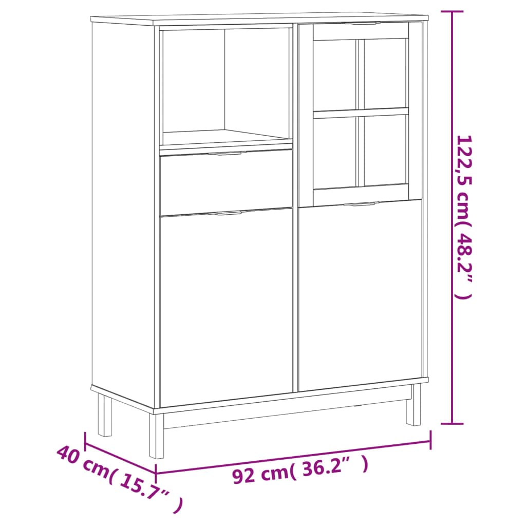 vidaXL Aparador alto con puerta vidrio FLAM madera pino 92x40x122,5 cm