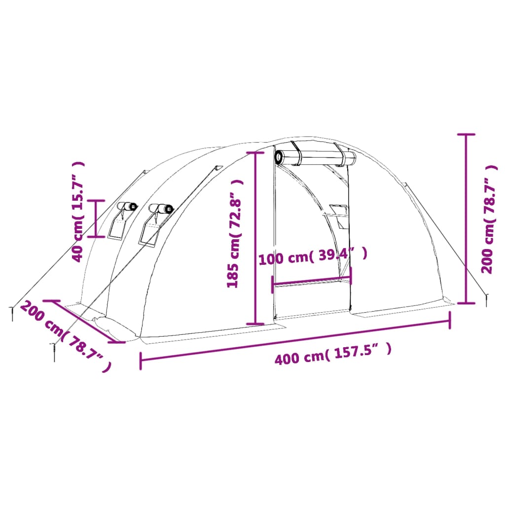 vidaXL Invernadero con estructura de acero blanco 8 m² 4x2x2 m