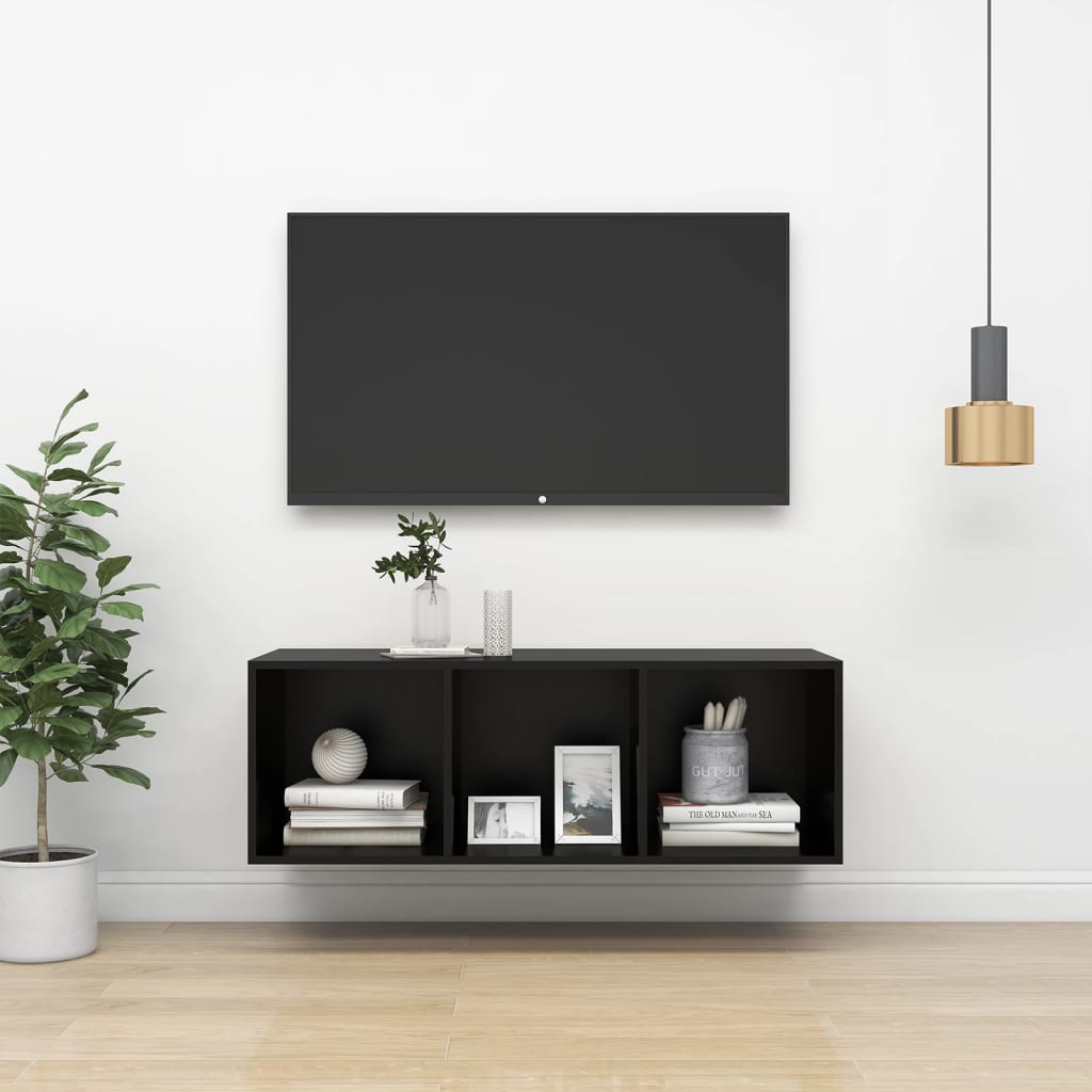vidaXL Mueble de pared para TV madera contrachapada negro 37x37x107 cm