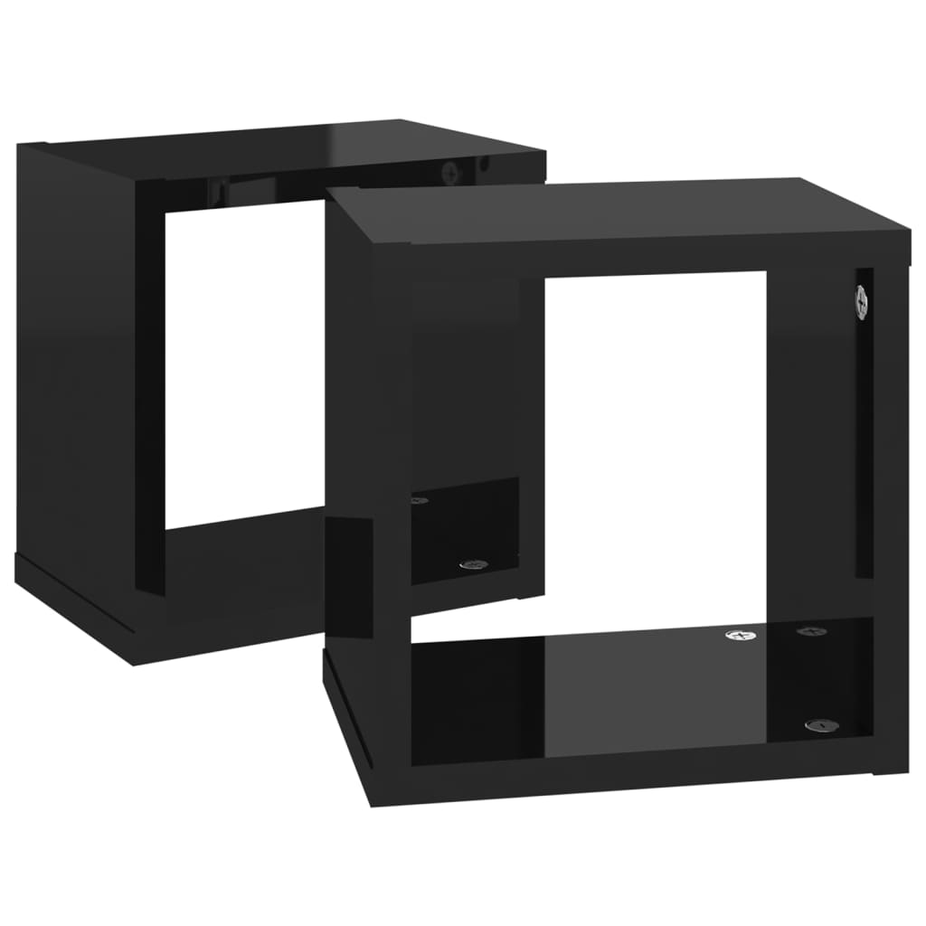 vidaXL Estantes cubo de pared 2 unidades negro brillo 22x15x22 cm
