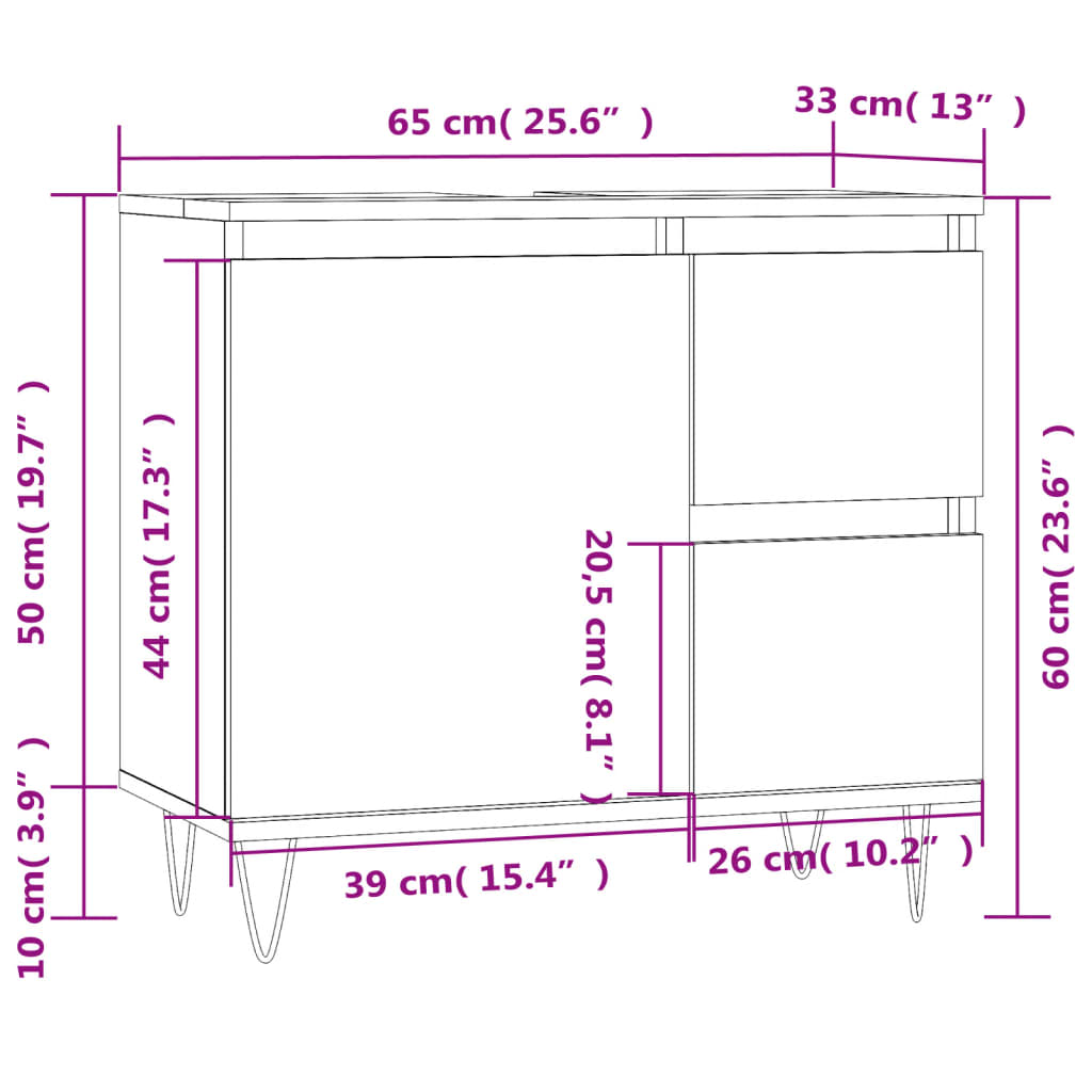 vidaXL Armario de baño madera contrachapada roble ahumado 65x33x60 cm