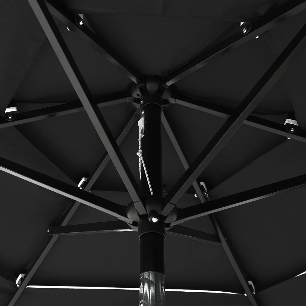 vidaXL Sombrilla de 3 niveles con poste de aluminio negra 2 m