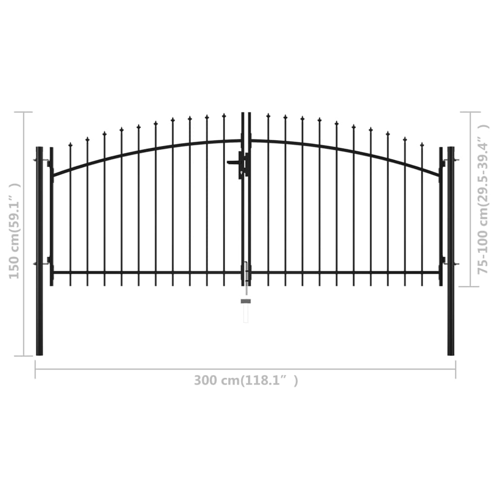 vidaXL Puerta doble para valla con puntas de lanza 300x150 cm